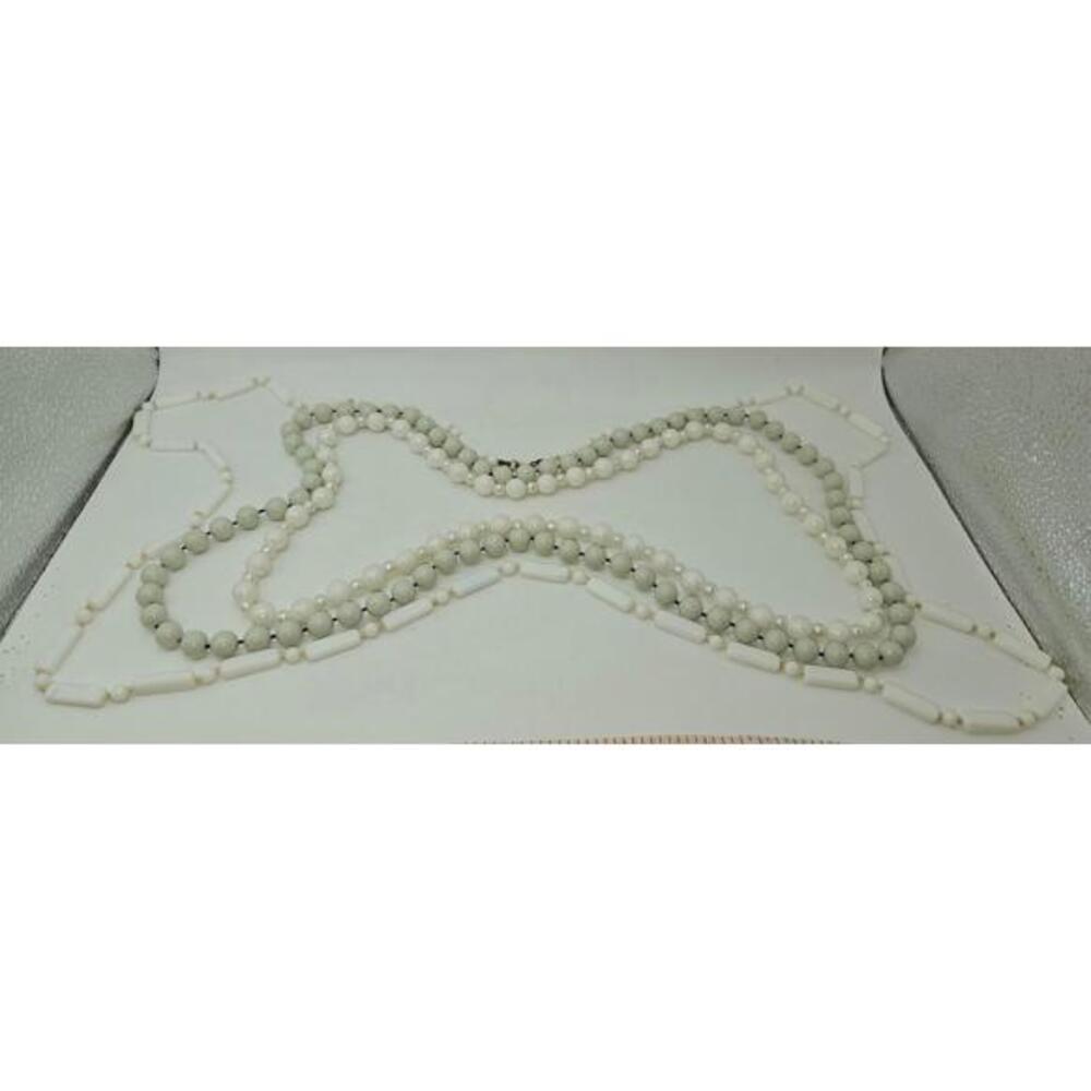 Lot of 3 Vintage White Long Beaded Faux Peral and Lucite Necklaces